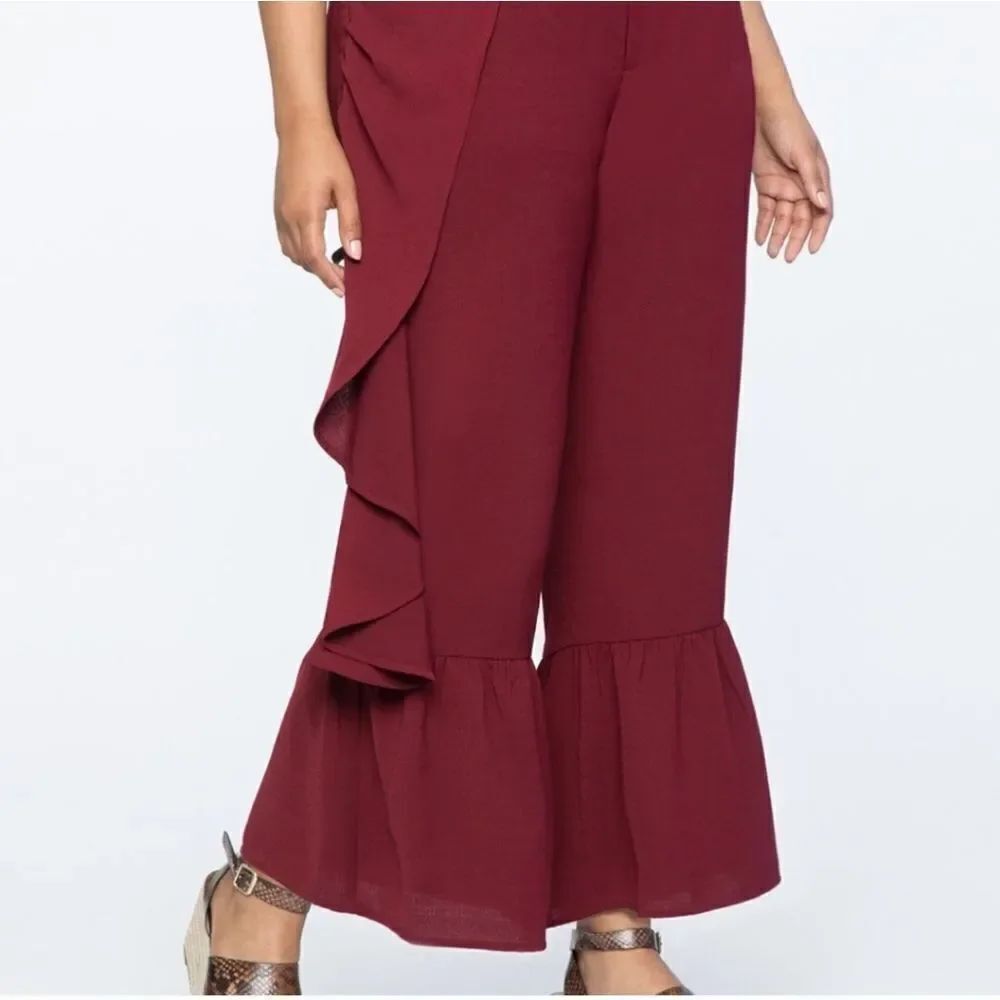 Eloquii High Waisted Asymmetrical Ruffle Trousers